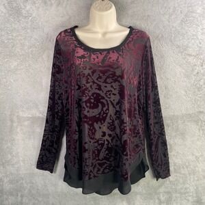 Simply Vera Wang Top Medium Velvet Burnout Boho Chic Fairy Grunge Dark‎ Romantic